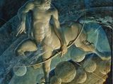 painting of a man with a bow and arrows in a cave