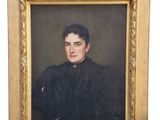 a painting of a man in a black coat is shown in a gold frame