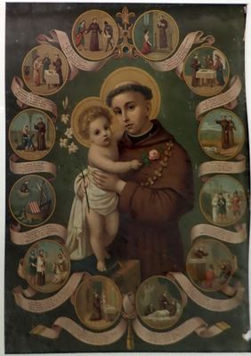 une image représentant un tableau où l'on voit un saint tenant un bébé dans ses bras