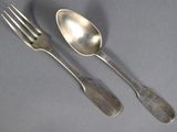 two spoons and a fork on a table