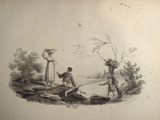 a drawing of a man and a woman in a field