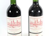 deux bouteilles de vin rouge posées l'une à côté de l'autre sur une surface blanche