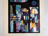 abstract painting of a man and a woman in a blue room