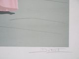 a drawing of a woman in a pink dress holding a pink umbrella