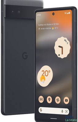 the google pixel phone is shown in black with an image of a clock on the screen