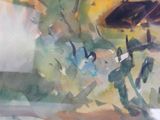 une aquarelle représentant une maison et un arbre