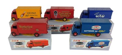 six types différents de camions miniatures exposés