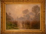 an image of a painting of a river with trees in the background