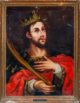 a painting of a man wearing a crown holding a sword