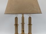 an image of a table lamp with a brown shade on it