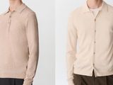 two images of a man in a beige cardigan and a man in a beige shirt
