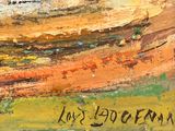 an oil painting of a landscape with a mountain in the distance