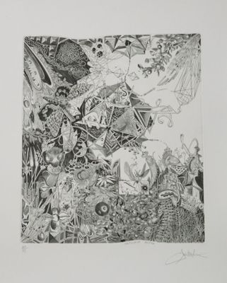 un dessin en noir et blanc représentant un carré de fleurs et de plantes