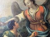 an image of a painting of a woman kneeling next to an angel