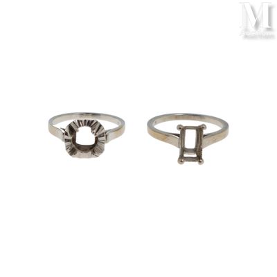 Montures de bagues Lot de deux montures de bagues en or gris…