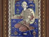 un tableau représentant un homme assis sur une chaise avec une guitare