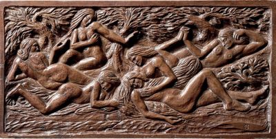 une image représentant un relief montrant un groupe de personnes dans une forêt