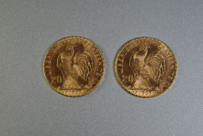 deux souverains d'or, dont l'un est à l'effigie d'une tête et l'autre à l'effigie d'une tête