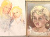 two paintings of a woman and a child are on display