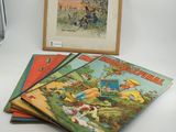 Plusieurs livres pour enfants sont posés sur une table à côté d'une horloge