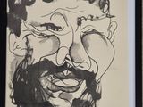 un dessin à l'encre représentant un homme barbu portant des lunettes