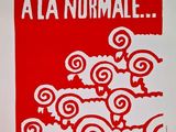 red and white poster of a flock of birds with the words retour a la normale