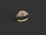 a gold and diamond ring with an oval design