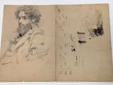an old book with a drawing of a man in a suit and tie