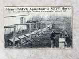 une photo d'une carte postale sur laquelle on voit un homme s'occupant d'abeilles