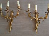 pair of antique brass wall sconces with flowers and leaves
