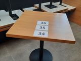 three tables with numbers on them in the corner of a restaurant