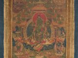 une vieille peinture représentant une personne assise en position du lotus