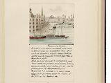 an open book with a drawing of a boat in the water
