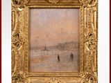 une image représentant un tableau où l'on voit des personnes marchant sur une plage enneigée