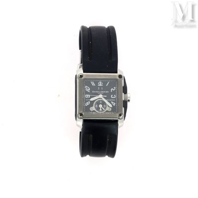 a black watch with a silver face on a white background