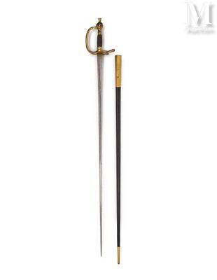 a close up of a sword on a white background with a black handle
