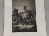 une vieille photo en noir et blanc représentant un château au loin