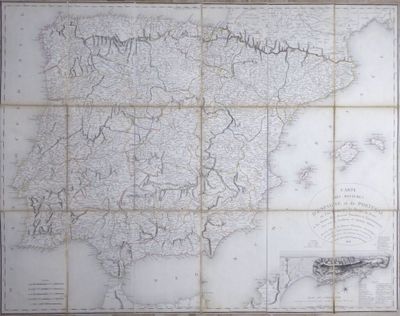 une vieille carte de l'Espagne avec ses frontières et ses villes