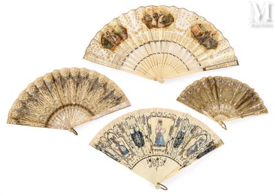 four antique chinese folding fan ' s on display on a white surface