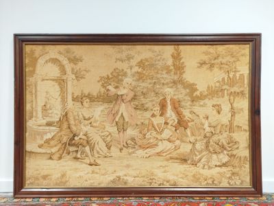 Tapisserie décorative encadrée à décor de scène galante dans…