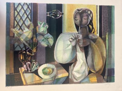 une photo d'un tableau représentant une femme tenant une assiette
