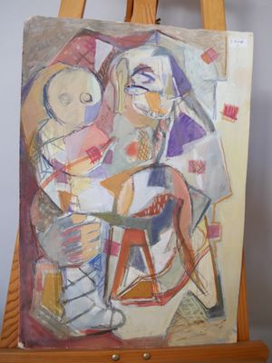 une image représentant un tableau posé sur un chevalet, sur lequel figure le portrait d'une femme