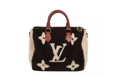 louis vu vu bag in black and white with brown handles