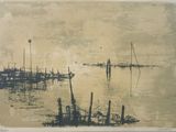 a picture of a painting of a boat in the water