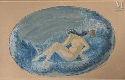 drawing of a woman laying on a surfboard in the ocean