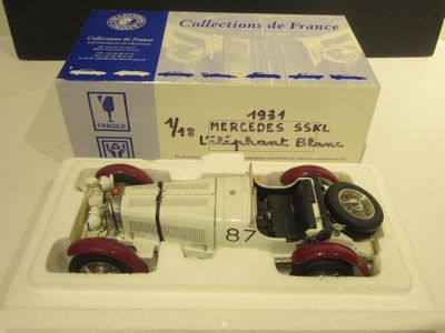 une boîte blanche contenant une voiture rouge et noire