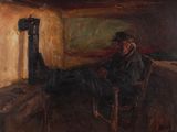painting of a man sitting in a chair in a room