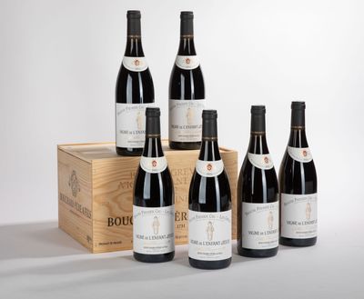 six bouteilles de vin dans un coffret en bois sur fond blanc