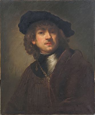portrait d'un homme portant un chapeau noir et un manteau marron