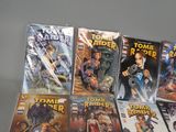 a lot of comic books that are on a table